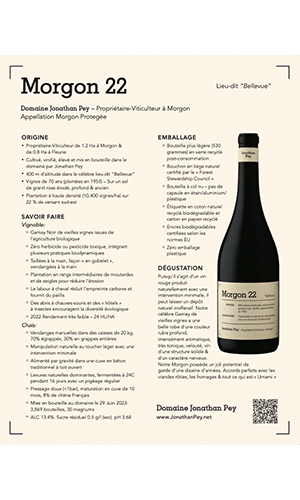 Domaine Jonathan Pey Morgon Bellevue Cru 2022 Fact Sheet - French thumb